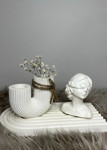 Beyaz Dekoratif Figür ve Vazo Seti - Görsel 2