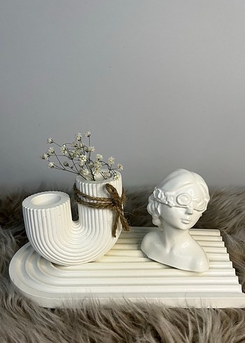 Beyaz Dekoratif Figür ve Vazo Seti - Görsel 5