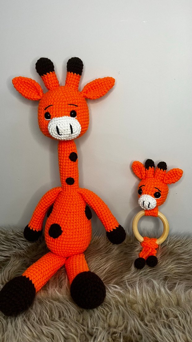 Amigurumi örgü Zürafa Diş Kaşıyıcı ve Oyuncak bebek hediyesi - Görsel 4