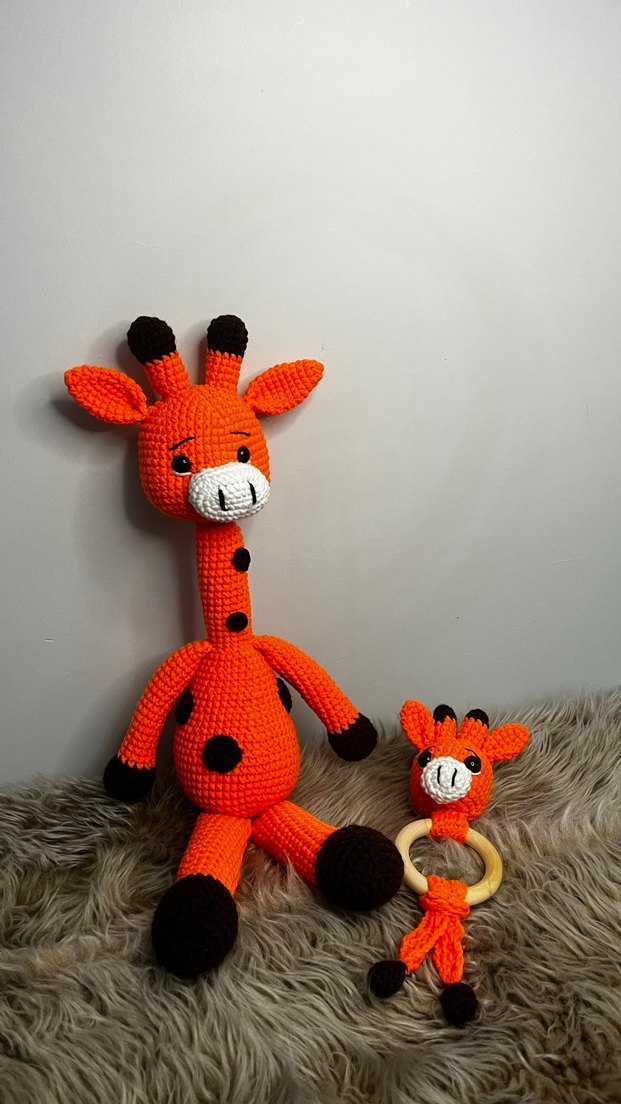Amigurumi örgü Zürafa Diş Kaşıyıcı ve Oyuncak bebek hediyesi - Görsel 2