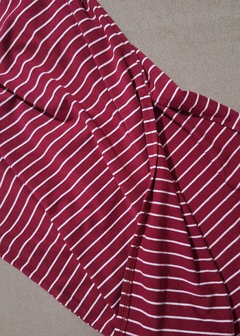 s Beden bordo Renk Bordo Çizgili Kısa Kollu Uzun Elbise