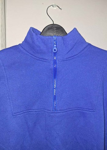 s Beden Kadın Mavi Yarım Fermuarlı Sweatshirt