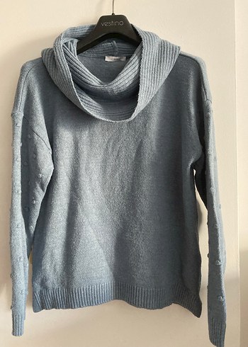 Açık mavi Yüksek Yakalı Örgü Kadın Kazak - Görsel 3