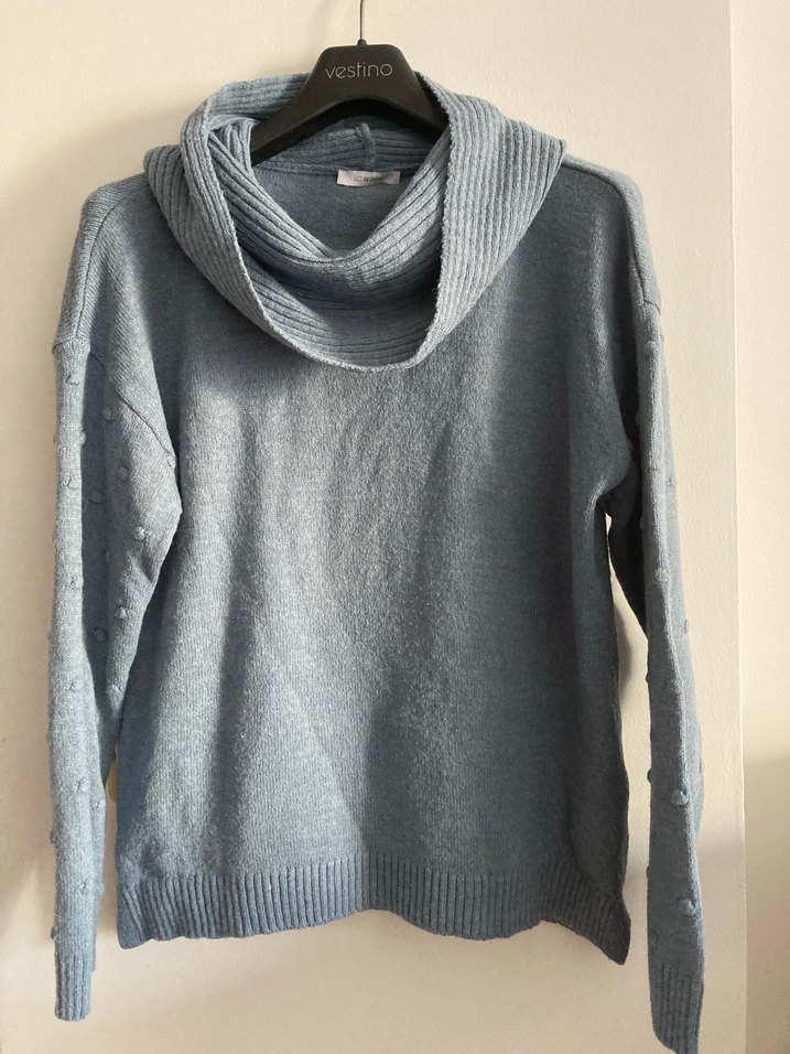 Açık mavi Yüksek Yakalı Örgü Kadın Kazak - Görsel 3