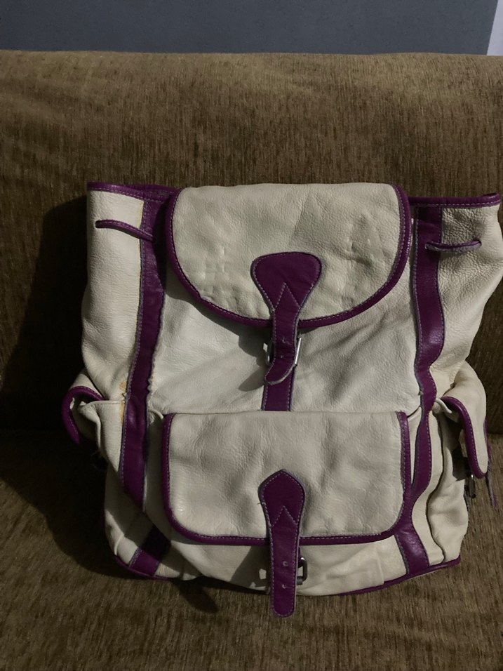Mor Kenarlı deri Kadın Sırt Çantası - Görsel 3