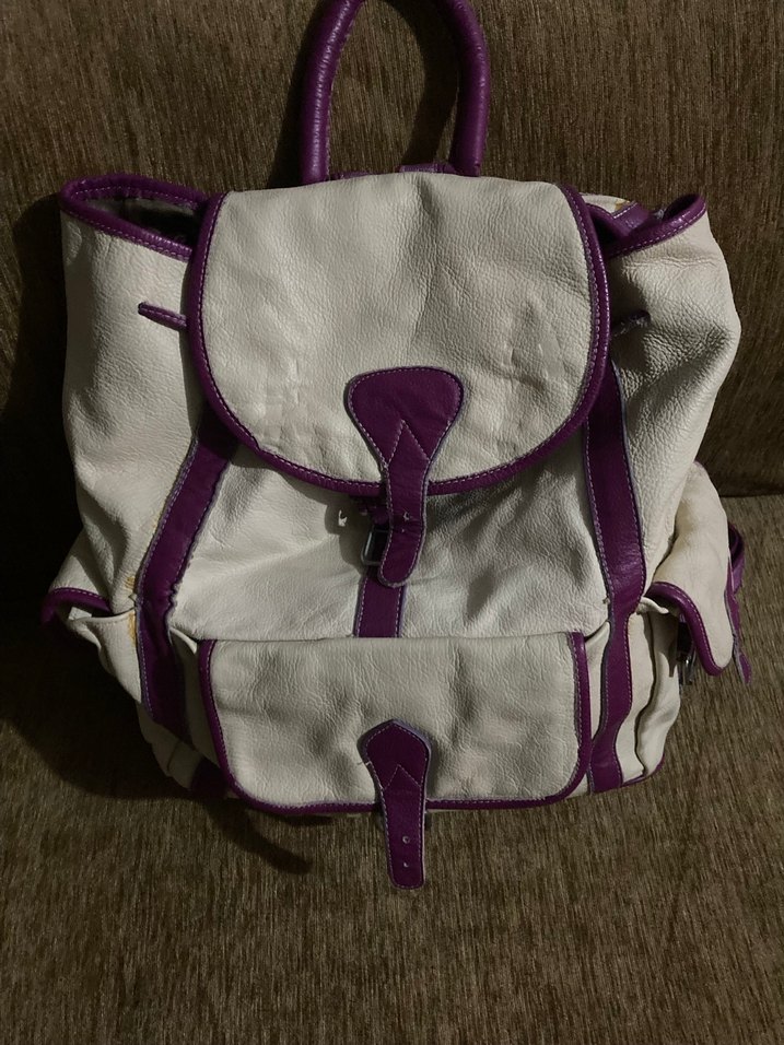 Mor Kenarlı deri Kadın Sırt Çantası - Görsel 2
