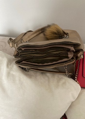 Püsküllü bakır /Pembe Deri Kadın ikili Çanta - Görsel 4