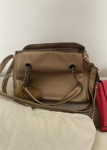 Püsküllü bakır /Pembe Deri Kadın ikili Çanta - Görsel 2