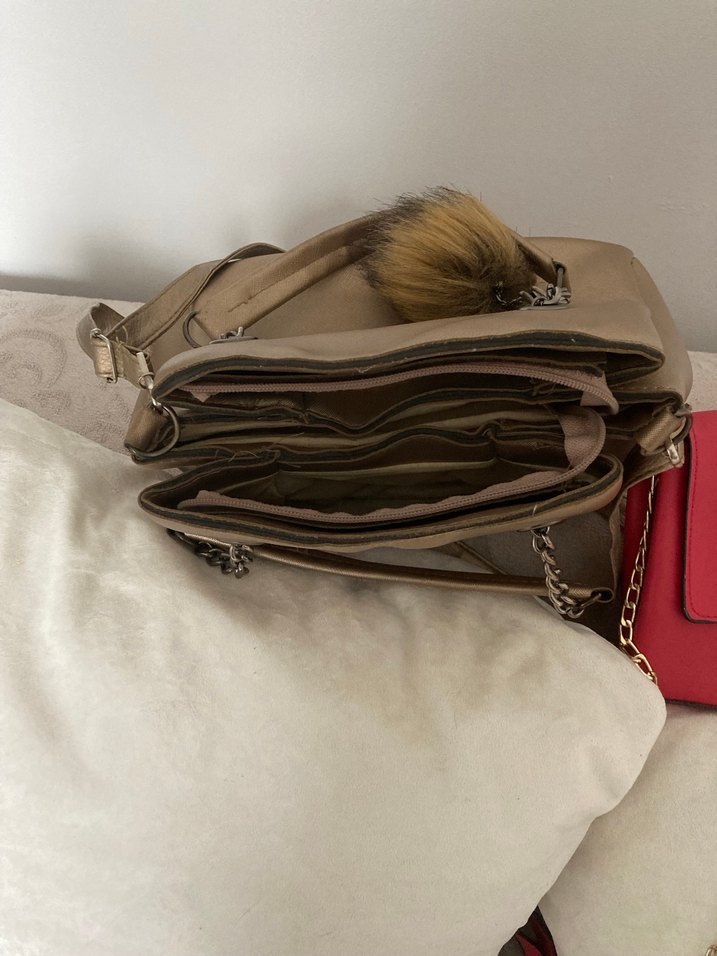 Püsküllü bakır /Pembe Deri Kadın ikili Çanta - Görsel 4