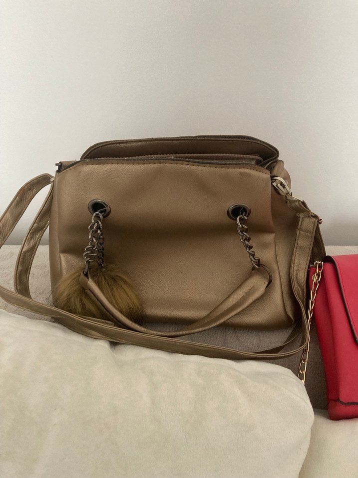 Püsküllü bakır /Pembe Deri Kadın ikili Çanta - Görsel 2