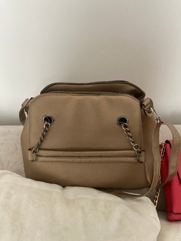 Püsküllü bakır /Pembe Deri Kadın ikili Çanta - Görsel 3