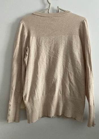 Bej V Yaka Uzun Kollu Kadın Hırka - Görsel 3