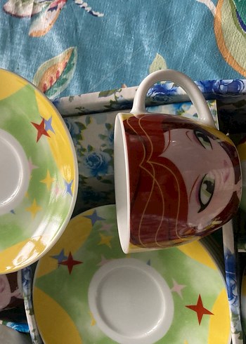 Renkli Desenli Kahve Fincanı ve Tabağı Seti (6 lı set) - Görsel 5