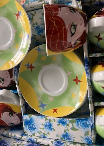 Renkli Desenli Kahve Fincanı ve Tabağı Seti (6 lı set) - Görsel 4