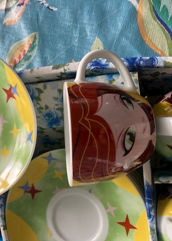 Renkli Desenli Kahve Fincanı ve Tabağı Seti (6 lı set) - Görsel 6