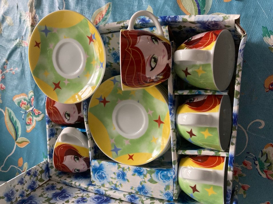 Renkli Desenli Kahve Fincanı ve Tabağı Seti (6 lı set) - Görsel 3