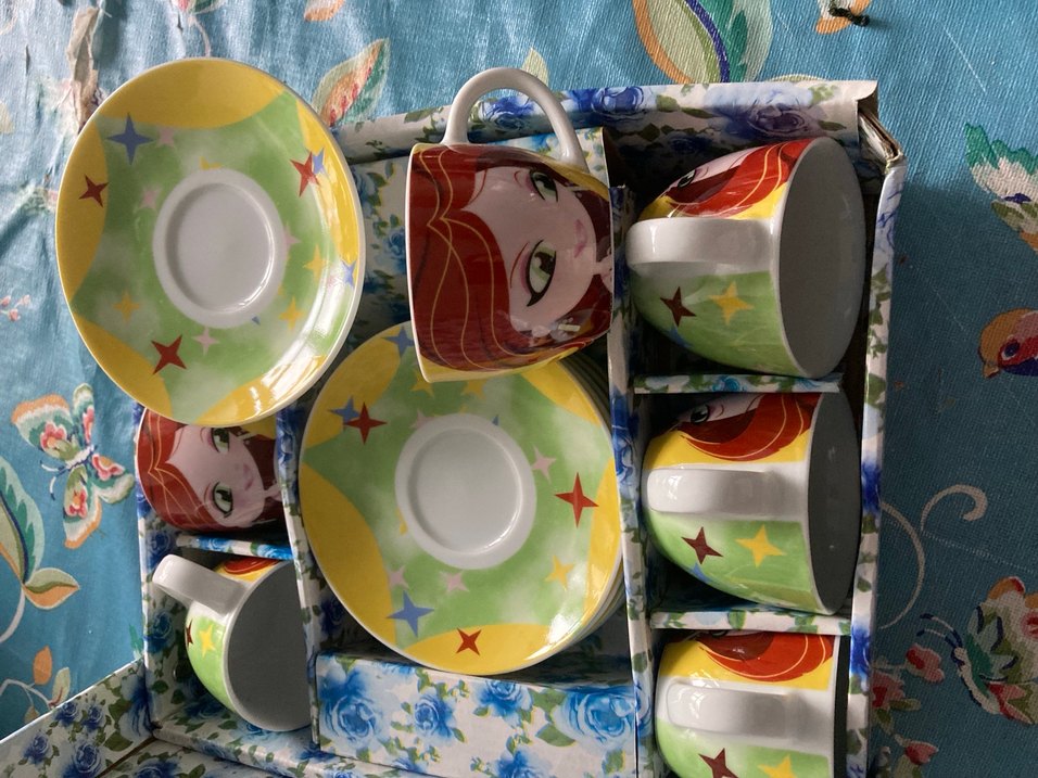 Renkli Desenli Kahve Fincanı ve Tabağı Seti (6 lı set) - Görsel 2