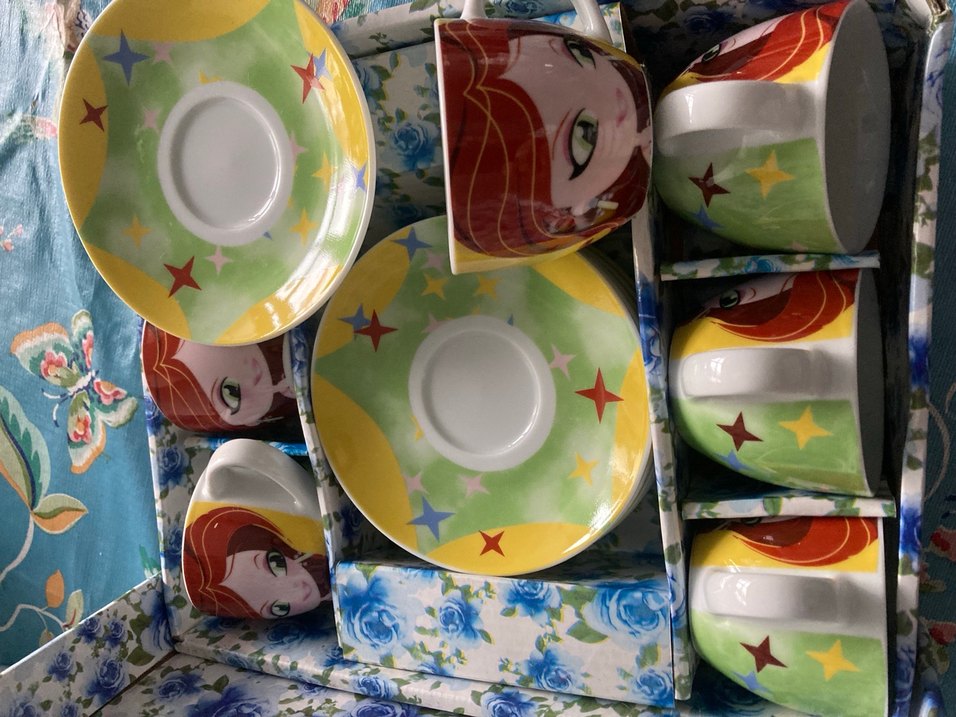 Renkli Desenli Kahve Fincanı ve Tabağı Seti (6 lı set) - Görsel 4