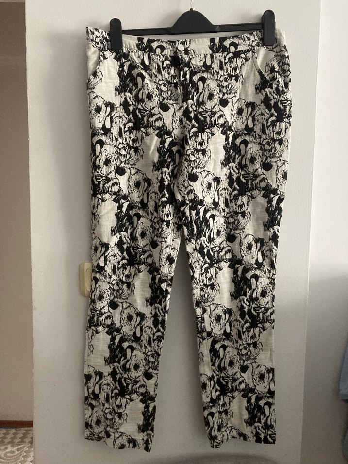 Düğmeli Desenli Keten Midi Pantolon - Görsel 4