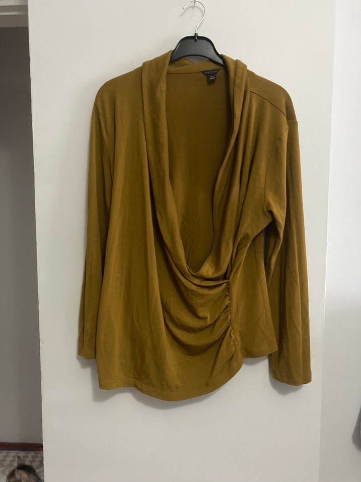 Hardal ince trko Kadın Salaş Uzun Kollu Bluz - Görsel 3