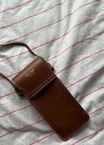 Celine Parlak Kahverengi Fermuarlı Kadın Gözlük telefon çanta - Görsel 2