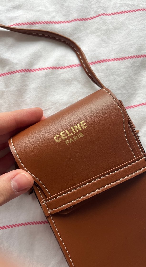 Celine Parlak Kahverengi Fermuarlı Kadın Gözlük telefon çanta - Görsel 3