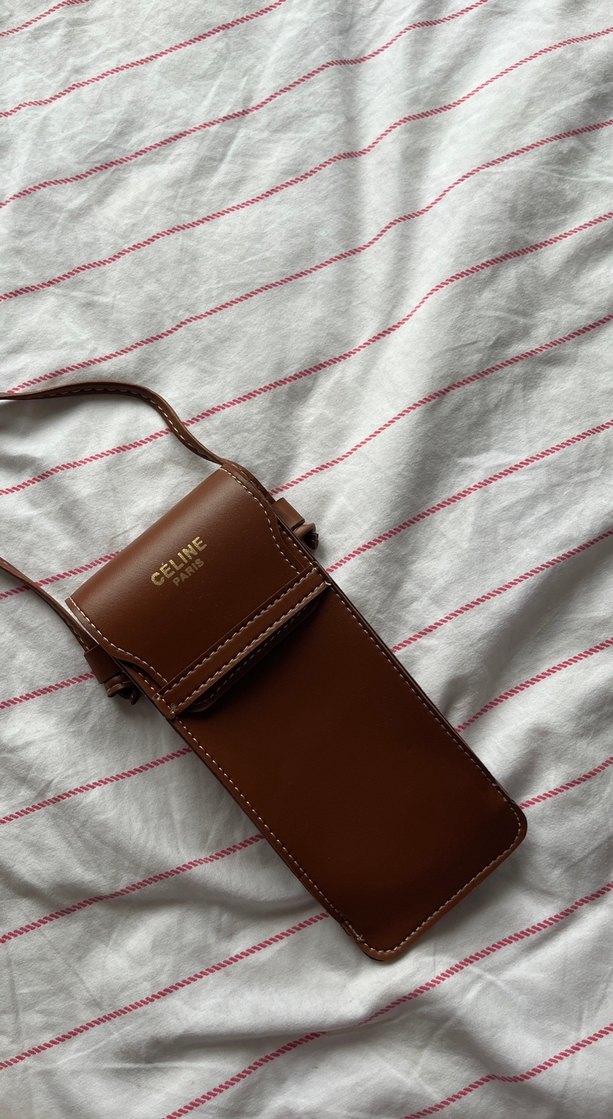 Celine Parlak Kahverengi Fermuarlı Kadın Gözlük telefon çanta - Görsel 2