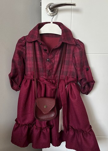 Bordo Kemerli Kız Çocuk Elbise - Görsel 4