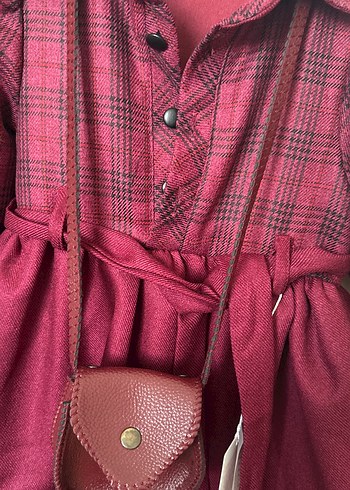 Bordo Kemerli Kız Çocuk Elbise - Görsel 3