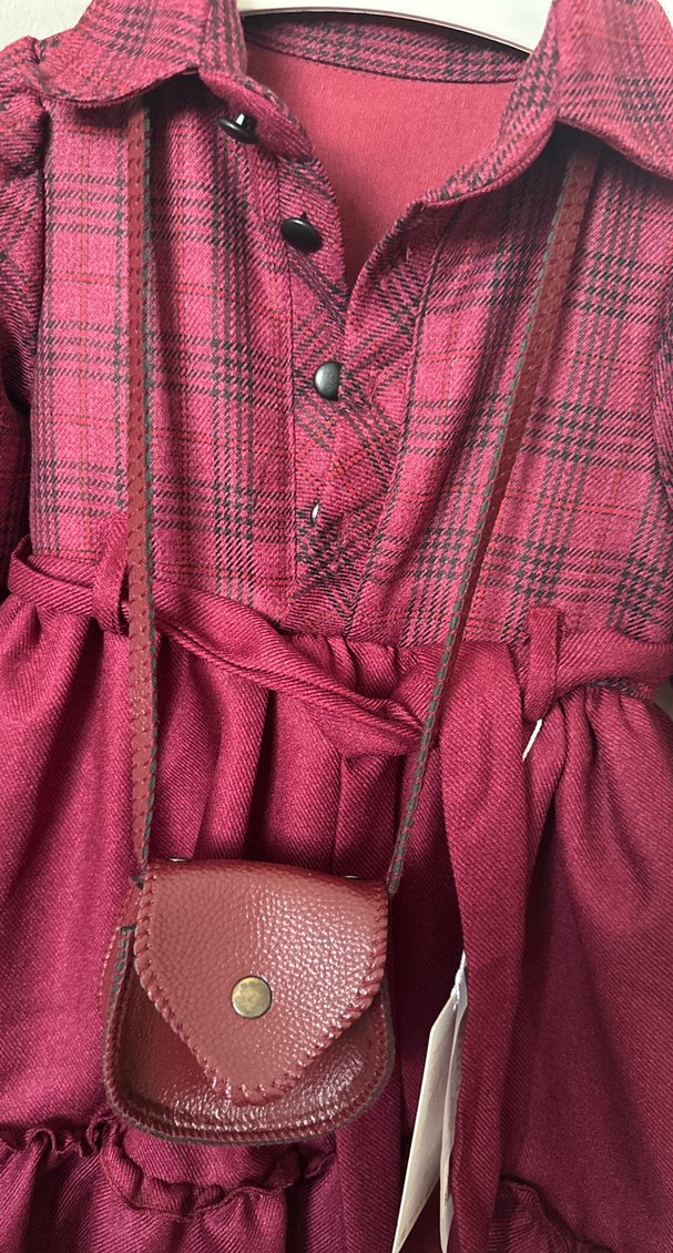 Bordo Kemerli Kız Çocuk Elbise - Görsel 3