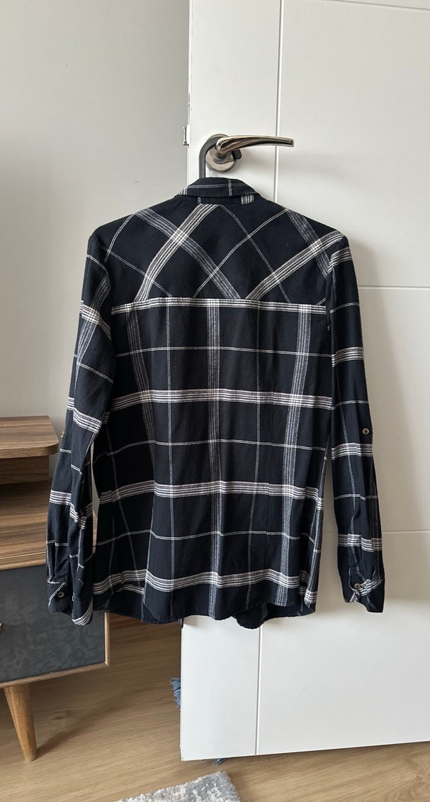 Siyah Ekose Desenli Kadın Gömlek - Görsel 3