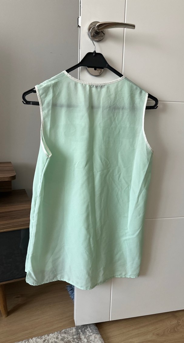 Kadın mint yeşili  V Yaka Düğmeli Bluz - Görsel 2