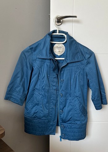 Düğmeli Mavi Denim Midi Ceket