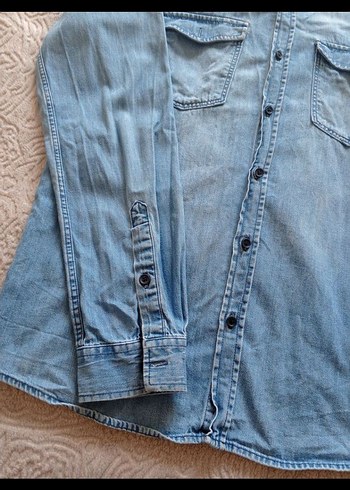 Erkek Mavi Denim Gömlek Uzun Kollu - Görsel 4