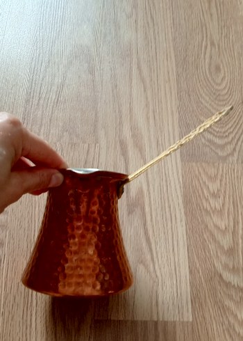 American Vintage Parlak kahverengi kulplu cezve