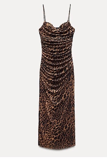 leopar desenli tül midi elbise