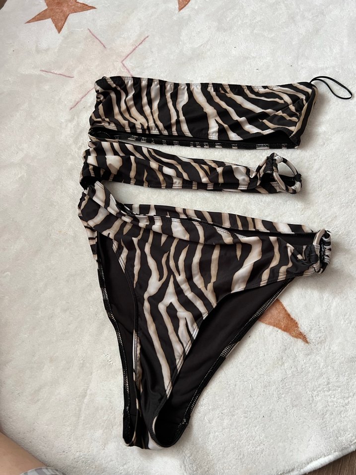 Zara Kahverengi Zebra Desenli Kadın Mayo - Görsel 3