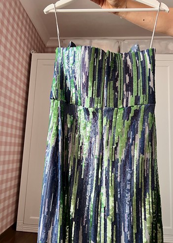 İpekyol Kadın Çok Renkli İşlemeli Uzun Straplez Elbise - Görsel 3