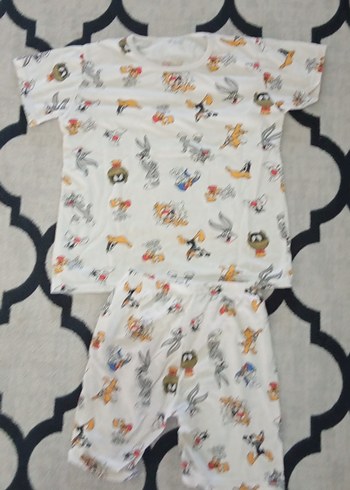 Renkli Baskılı Beyaz Çocuk Pijama Takımı - Görsel 2