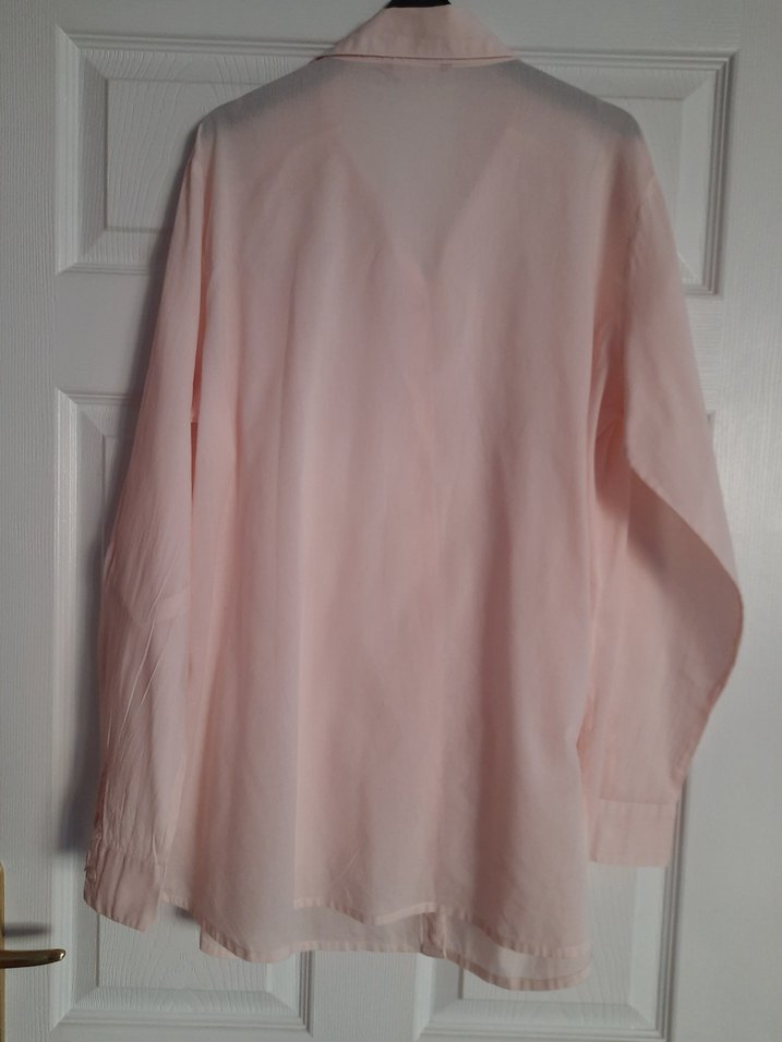 Pembe Düğmeli Uzun Kollu Keten Gömlek - Görsel 4