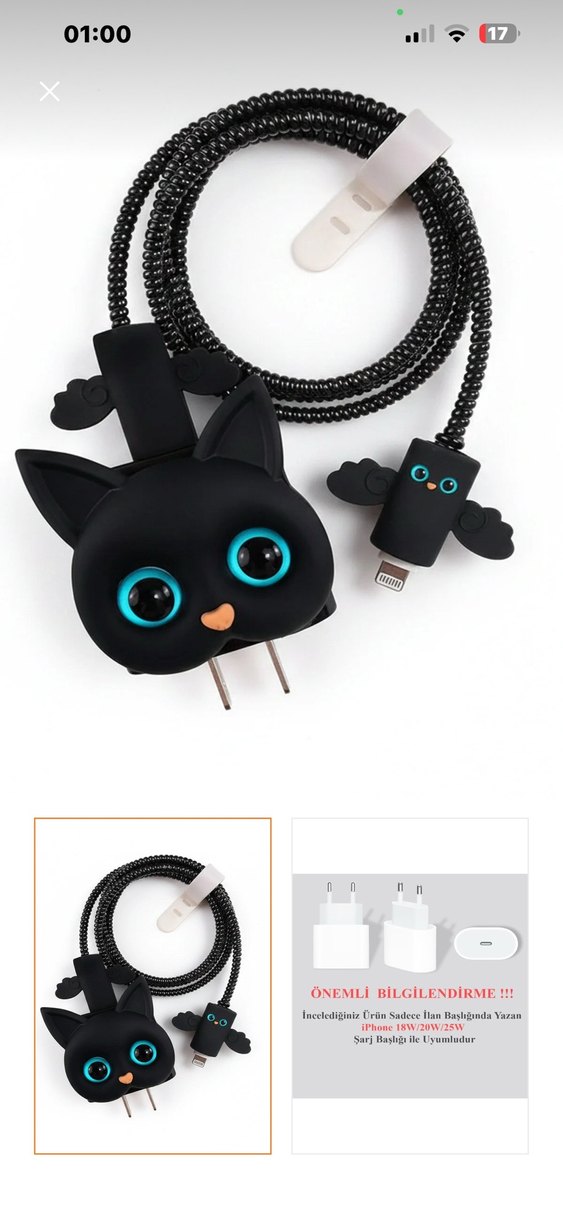 Kedi Figürlü Siyah Kablo Koruyucu - Görsel 2