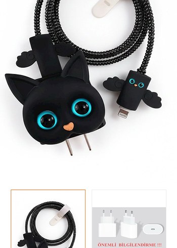 Kedi Figürlü Siyah Kablo Koruyucu - Görsel 2