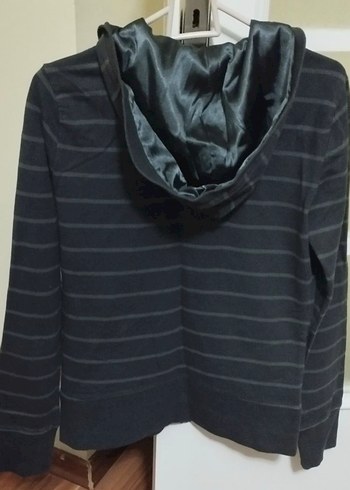 Gri Uzun Kollu Kapüşonlu Kadın Ceket sweat hırka - Görsel 2