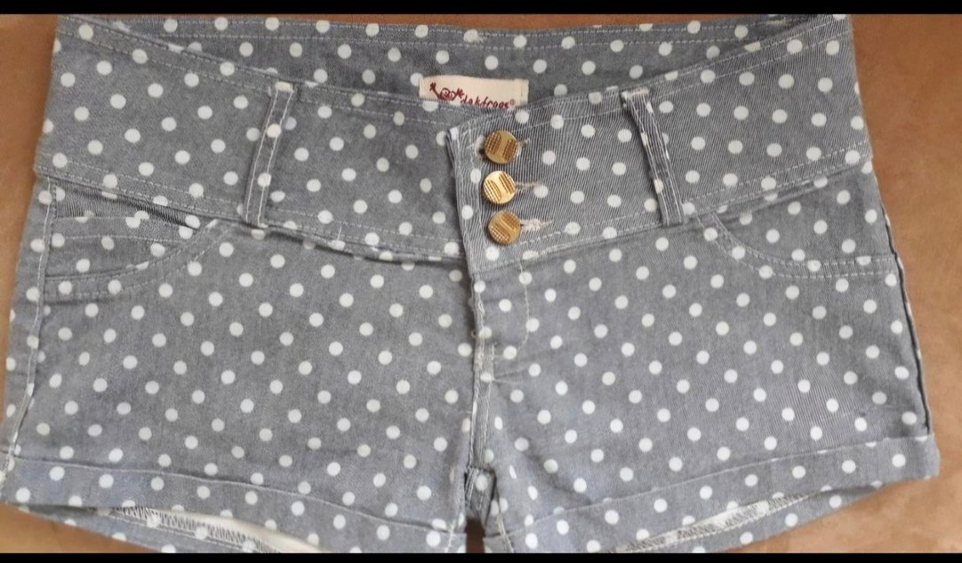 Düğmeli Gri Puantiyeli Mini Kot Şort hiç giyilmedi mini ince kot - Görsel 2