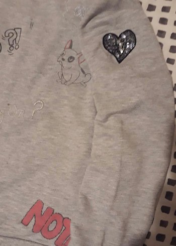 Kızlar için gri baskılı giyilmiş sweat - Görsel 3