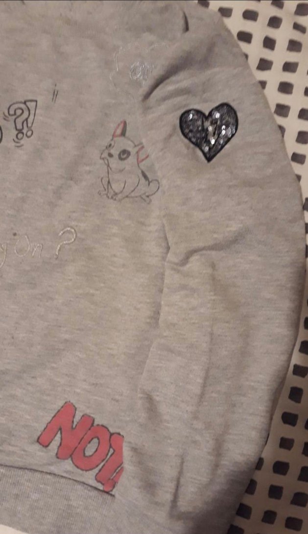 Kızlar için gri baskılı giyilmiş sweat - Görsel 3