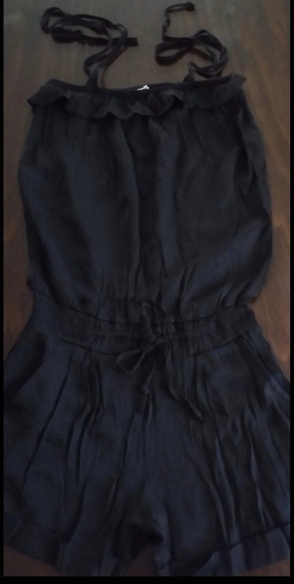 Siyah Fırfırlı Kolsuz Kadın şort tulum - Görsel 2