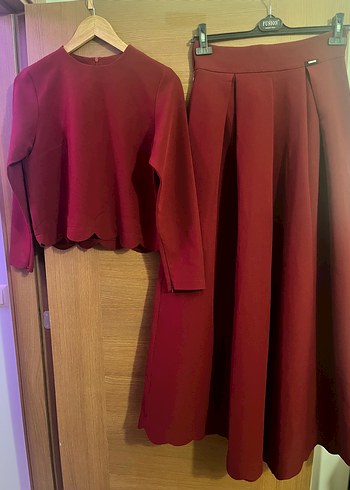 Senna Design Bordo Uzun Salaş Drapeli Etek ve Bluz