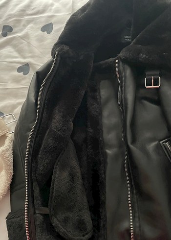 xs Beden Kürk Detaylı Siyah Deri Mont