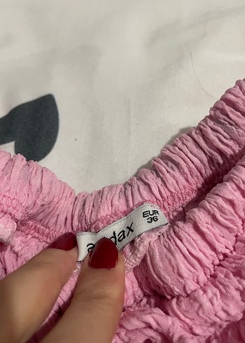 Pembe Gofre Kumaş Kadın Pantolon - Görsel 2